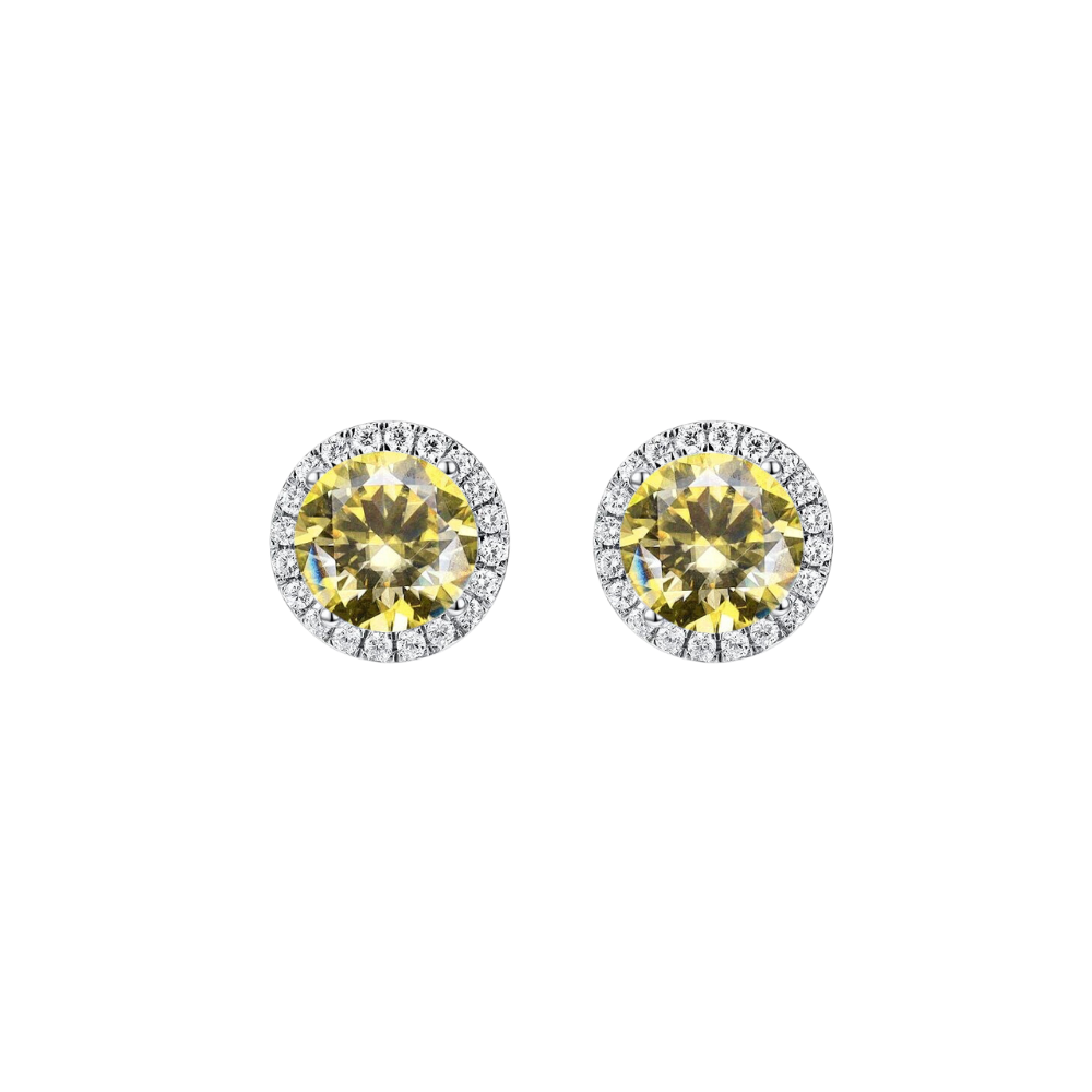 O9P Yellow Gem Halo Earrings