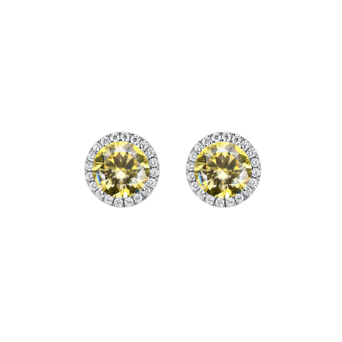 O9P Yellow Gem Halo Earrings