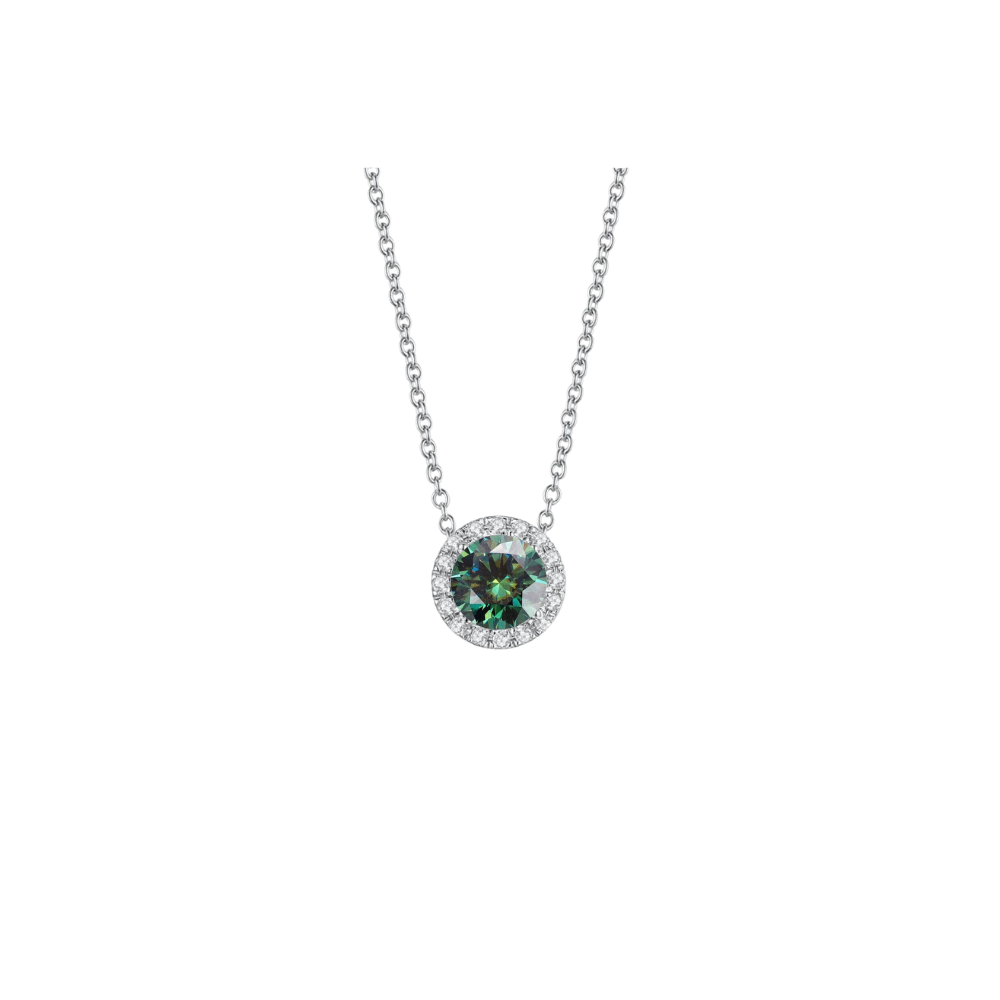 O9P  Green Gem Halo Necklace
