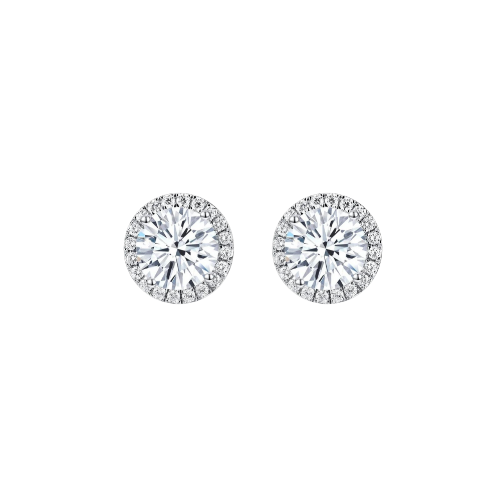 O9P White Gem Halo Earrings