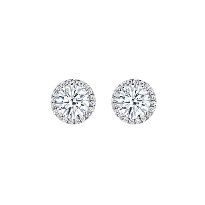 O9P White Gem Halo Earrings